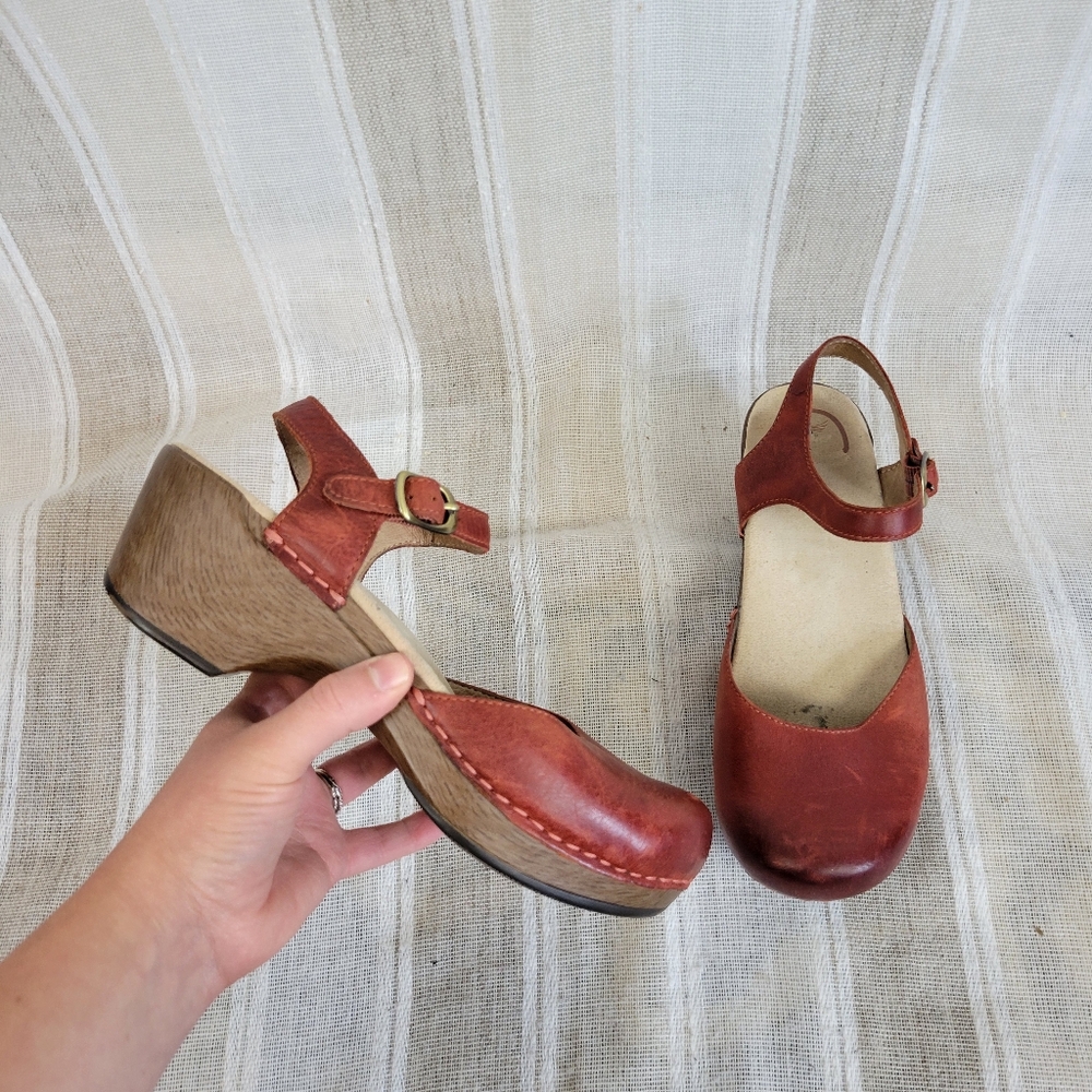 Dansko Red Mary Jane Clogs with Buckle - Picture 2 of 7